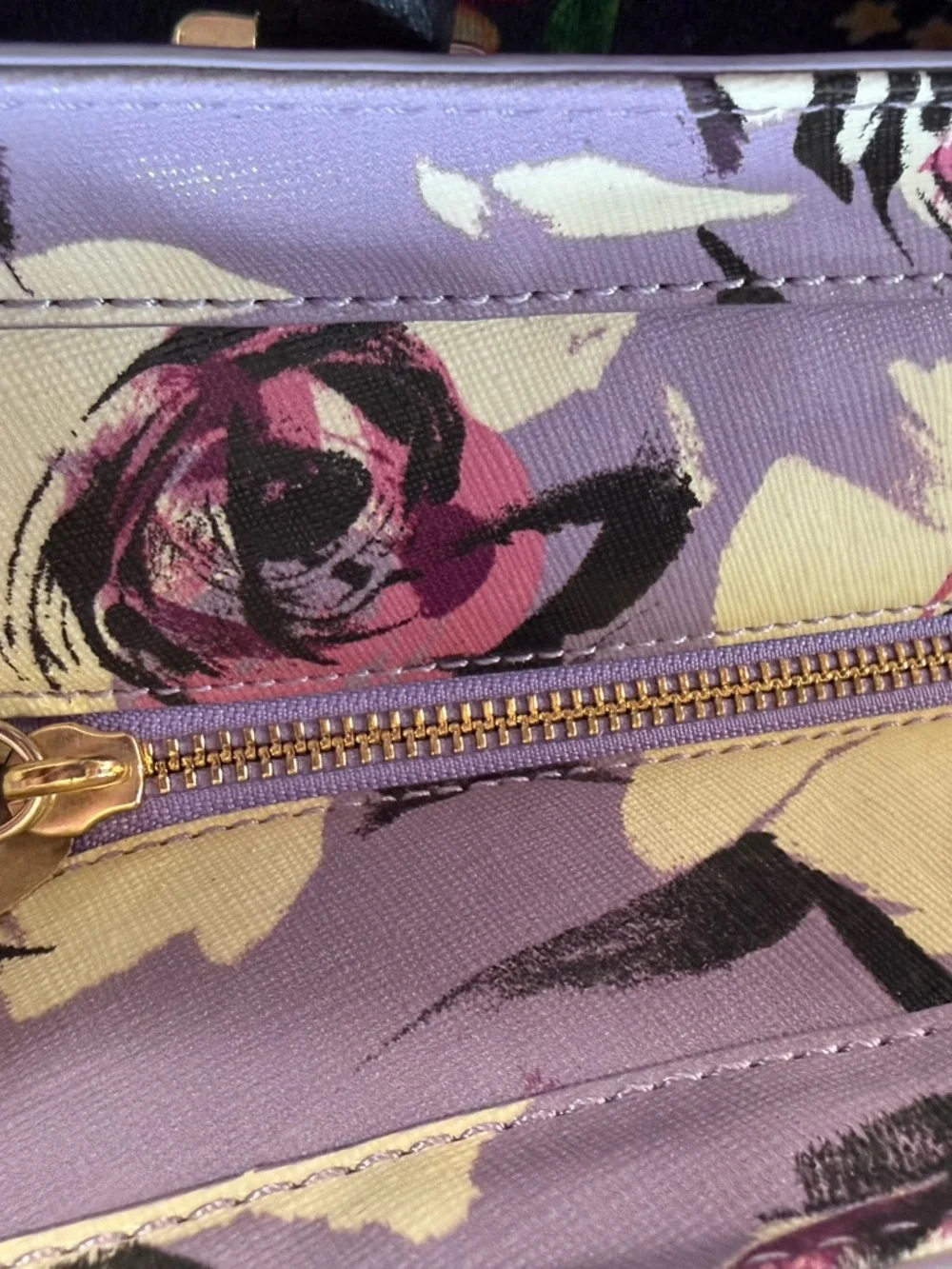 Kate Spade Floral Tote Cream Purple Leather Shoulder Bag Large Chic